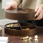 Round Serving Wooden Tray with Compartments and Pine Cone Handle