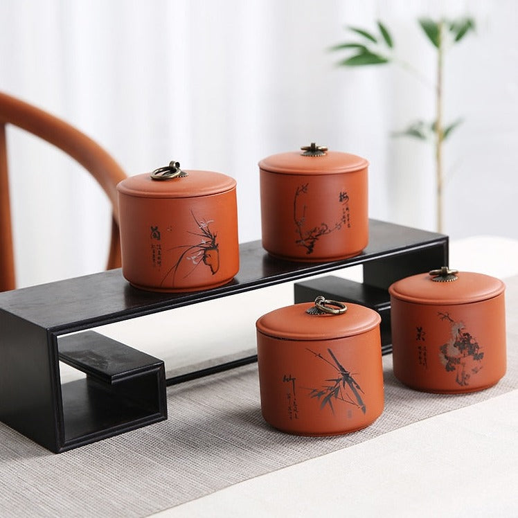 Chinese Purple Clay Dry Storage Can With Lid and Handle