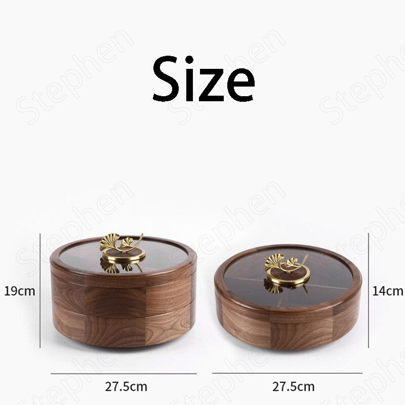 Golden Deer Walnut Wood Snack Plate Luxury Gilt Ginkgo Biloba Platters and Trays Candy Dried Fruit Wooden Storage Box Home Decor