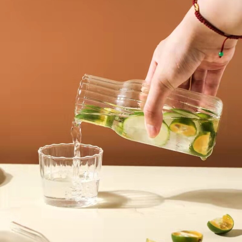 Glass Water Bottle With Glass Cup Set Cold kettle Set Household Tea Bottle Transparent Fruit Juice Milk Drinking Water Cup Set