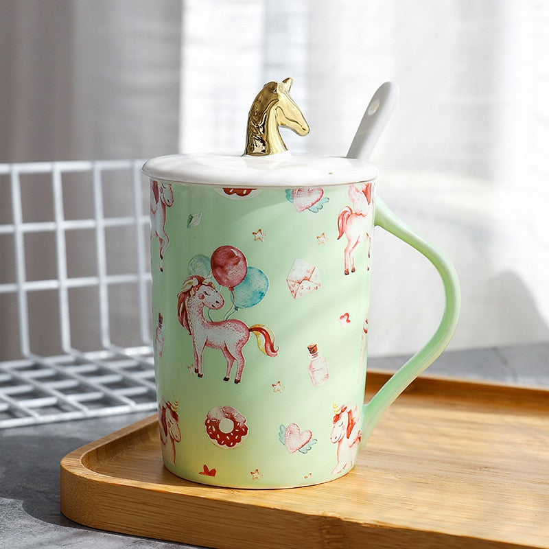 Gorgeous Relief Unicorn Coffee Mug with Mobile Phone Holder Lid Cute Water Tea Ceramic Milk Breakfast Cup Creative Gift