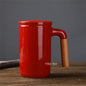 Japanese Ceramic Travel Mug with Filter and Wooden Handle 450 ml - Fsile