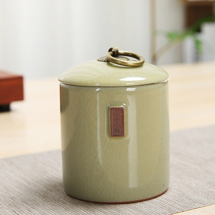 Crackle Effect Asian Porcelain Storage Canister