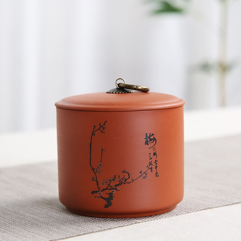 Chinese Purple Clay Dry Storage Can With Lid and Handle