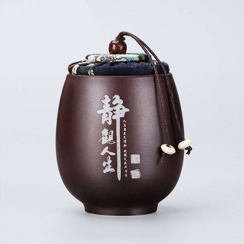 Japanese Traditional Handmade Ceramic Tea Storage Cup With Fabric Covered Lid 180 ml