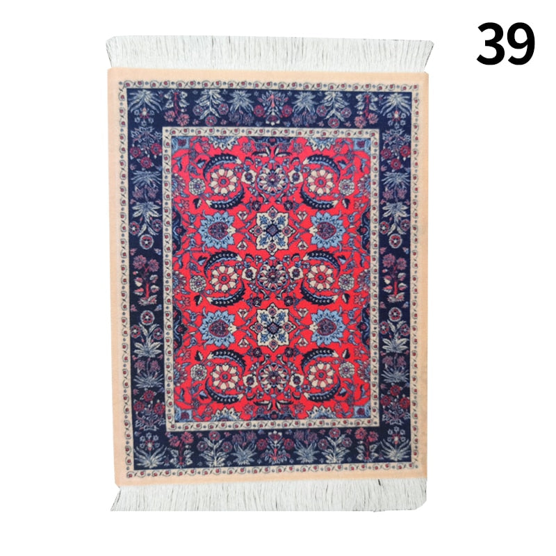 Persian Mini Woven Rug Mat Mousepad Retro Style Carpet Pattern Cup laptop PC Mouse Pad with Fring Home Office Table Decor Craft