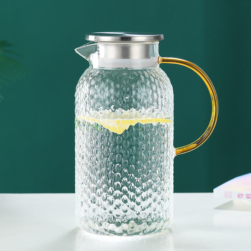 Glass Water Pitcher with Filter Lid and Pouring Spout Heat Resistant Glass Carafe for Hot Cold Beverages Homemade Ice Tea Bottle