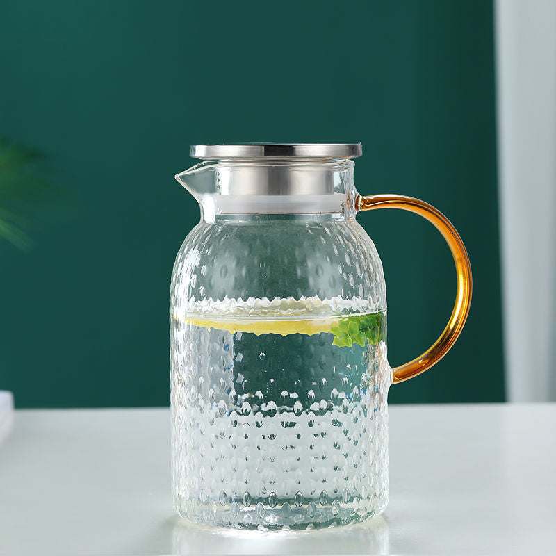 Glass Water Pitcher with Filter Lid and Pouring Spout Heat Resistant Glass Carafe for Hot Cold Beverages Homemade Ice Tea Bottle