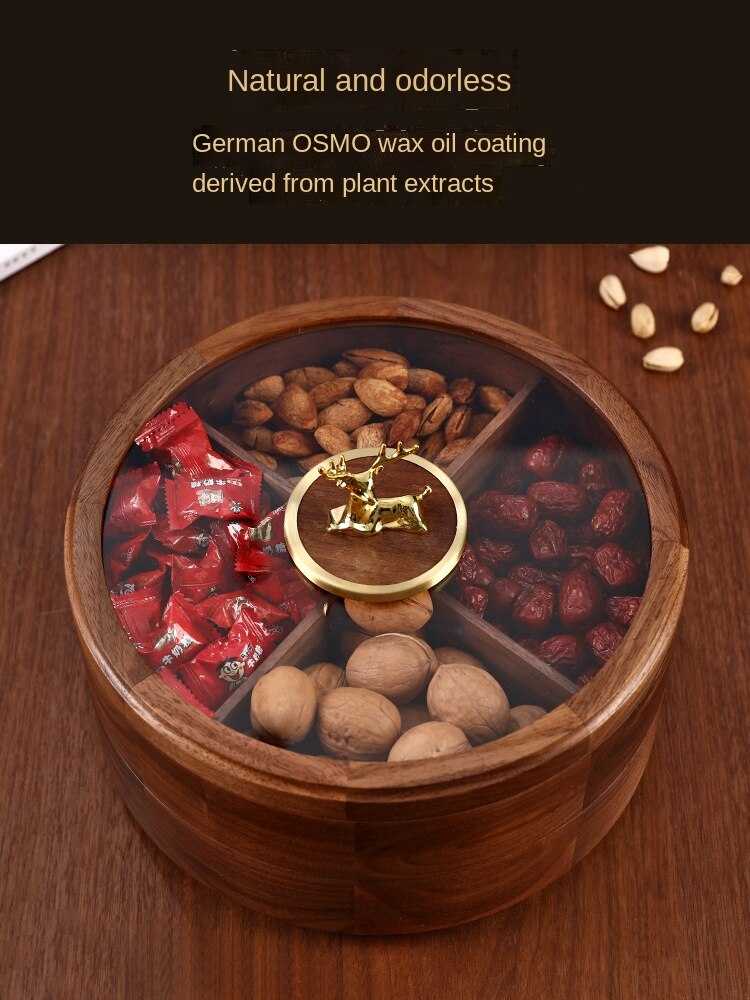 Walnut Solid Wood Dried Fruit Box Candy Box Home Living Room Light Luxury Tea Table Chinese Fruit Plate Snack High-End Storage