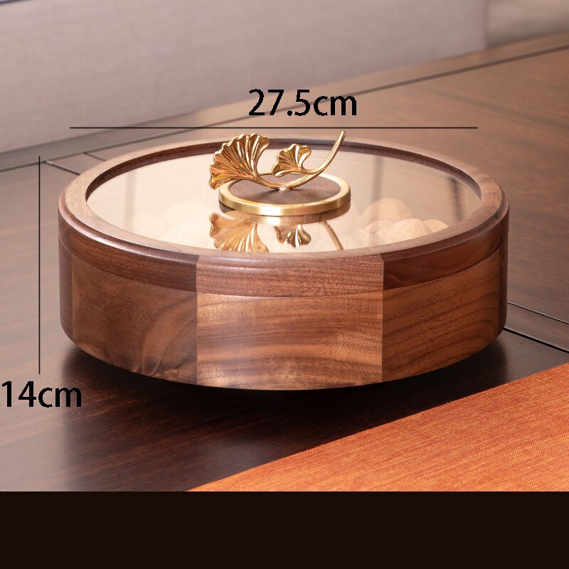 Golden Deer Walnut Wood Snack Plate Luxury Gilt Ginkgo Biloba Platters and Trays Candy Dried Fruit Wooden Storage Box Home Decor