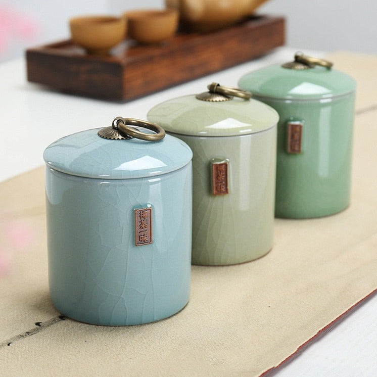 Crackle Effect Asian Porcelain Storage Canister