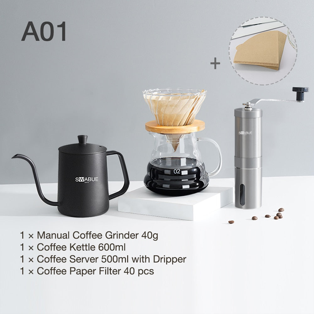 V60 Coffee Set Coffee Accessories Manual Grinder Mill Glass Pot with Filter Dripper Gooseneck Kettle Specialized Barista V60 Kit