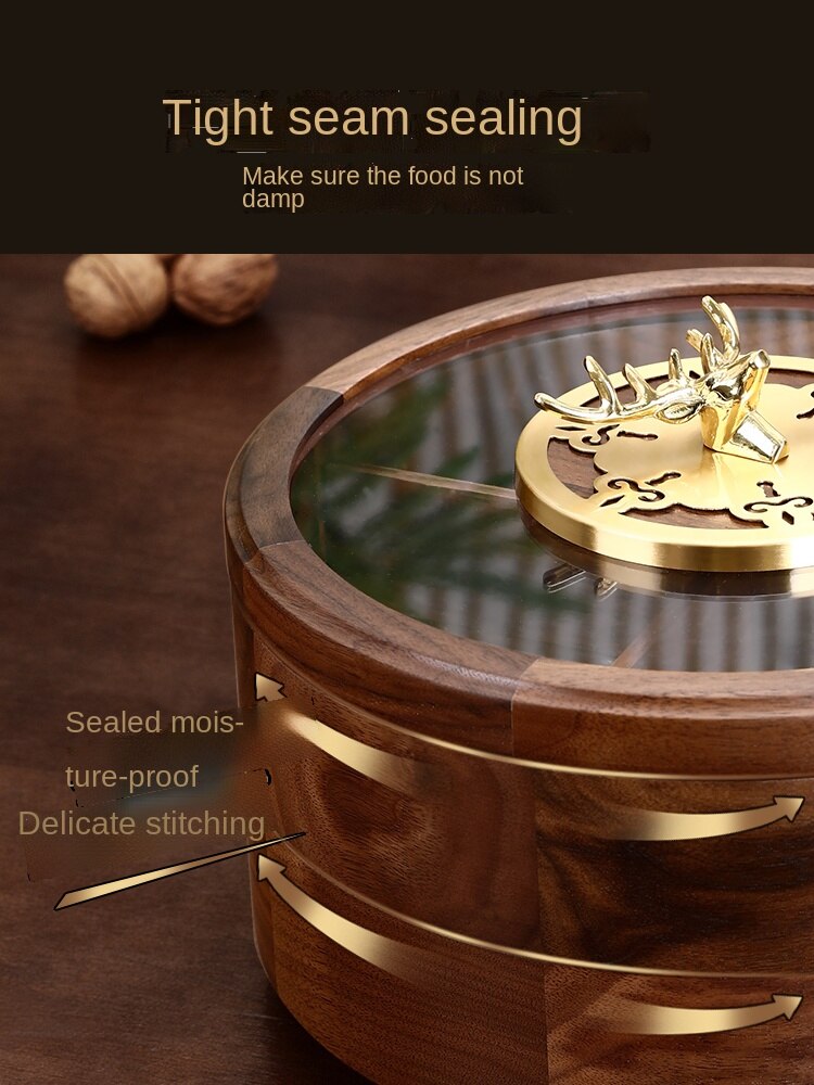 Walnut Solid Wood Dried Fruit Box Candy Box Home Living Room Light Luxury Tea Table Chinese Fruit Plate Snack High-End Storage