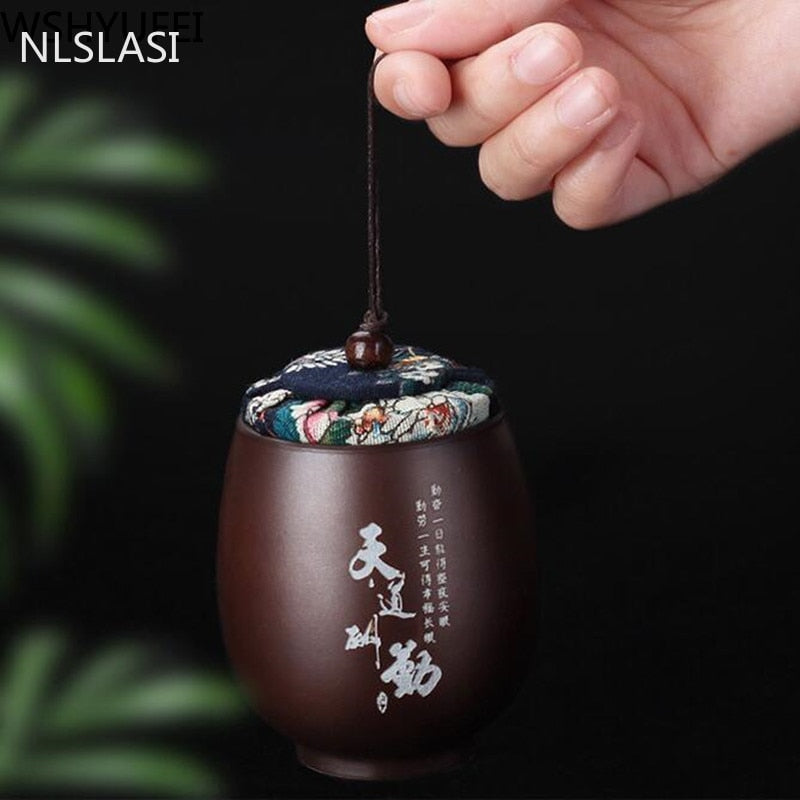 Japanese Traditional Handmade Ceramic Tea Storage Cup With Fabric Covered Lid 180 ml