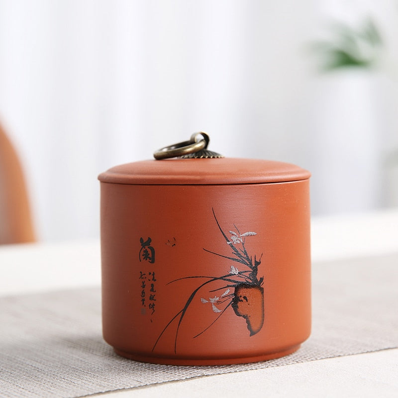 Chinese Purple Clay Dry Storage Can With Lid and Handle