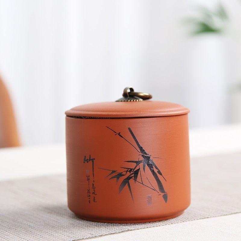 Chinese Purple Clay Dry Storage Can With Lid and Handle