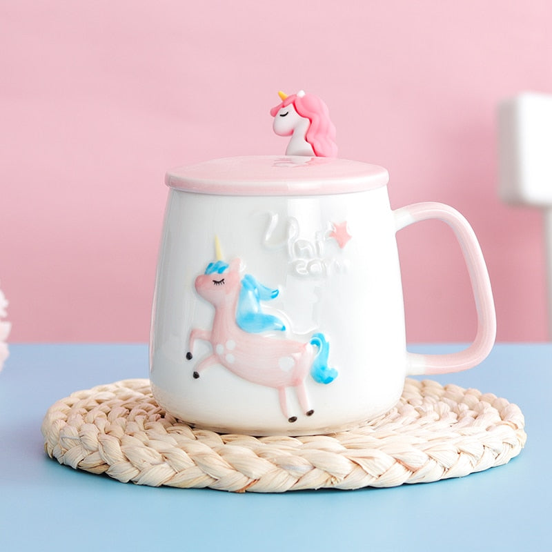 Gorgeous Relief Unicorn Coffee Mug with Mobile Phone Holder Lid Cute Water Tea Ceramic Milk Breakfast Cup Creative Gift