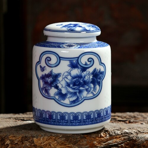 Chinese Style Blue and White Porcelain Ceramic Tea Caddy