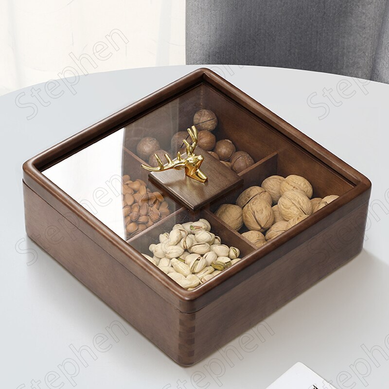 Creative Walnut Wood Snack Plate European Modern Gilded Deer Head Decorative Melon Seed Dim Sum Fruit Plate Coffee Table Desktop
