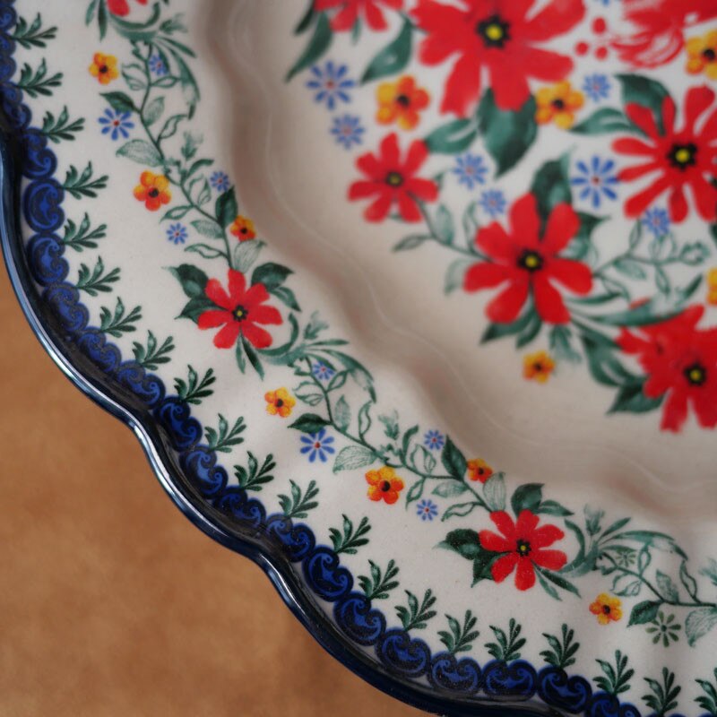 Poland Style Round Steak Plates Ceramics Fish Dishes Bowls Kitchen Tableware Eco-Friendly Underglaze Rural Flowers Wedding Gifts