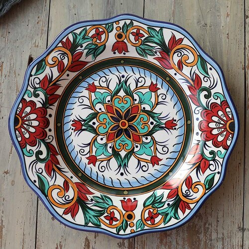 Bohemian Folk Hand Painted Ceramic Decorative Dinner Plate - Various Styles