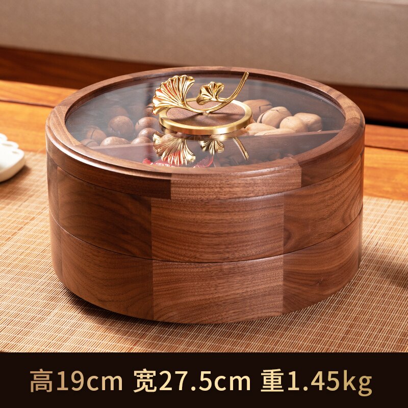 Walnut Solid Wood Dried Fruit Box Candy Box Home Living Room Light Luxury Tea Table Chinese Fruit Plate Snack High-End Storage