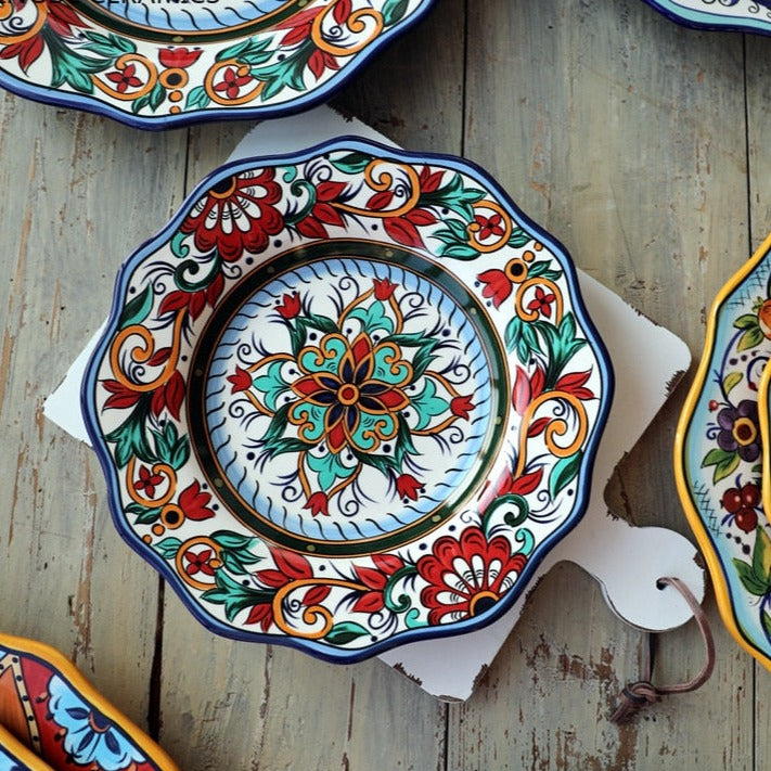 Bohemian Folk Hand Painted Ceramic Decorative Dinner Plate - Various Styles