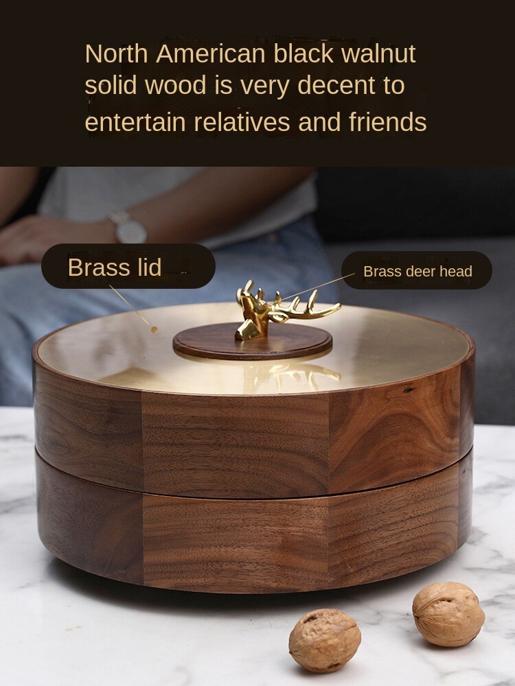 Walnut Solid Wood Dried Fruit Box Candy Box Home Living Room Light Luxury Tea Table Chinese Fruit Plate Snack High-End Storage