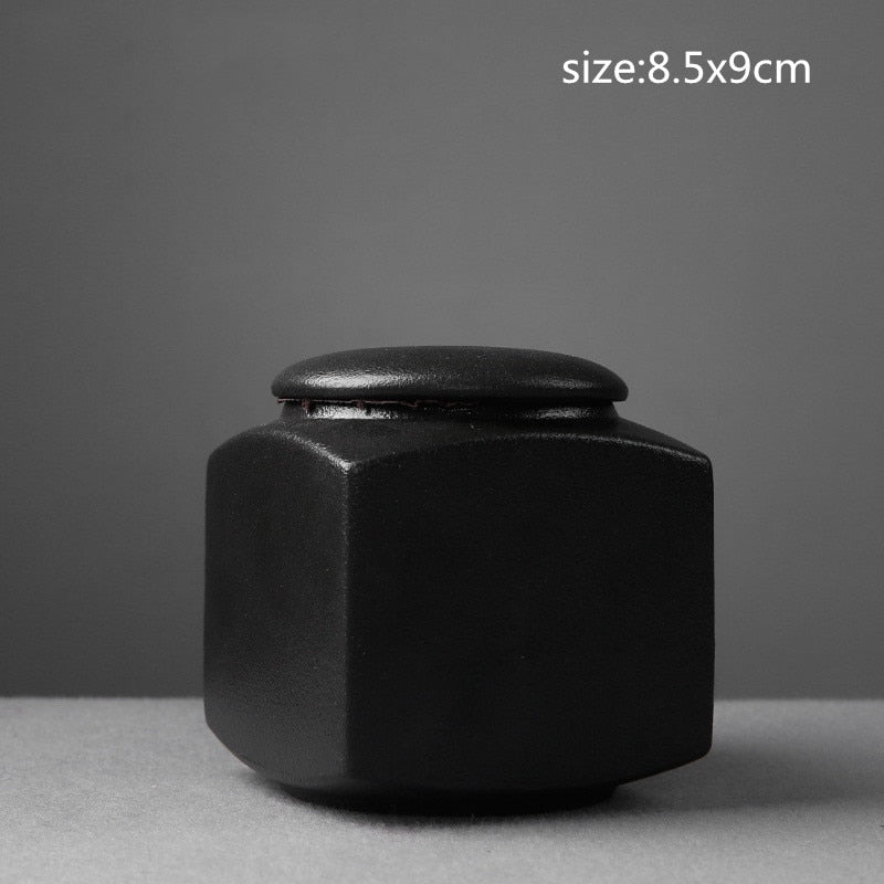 Large capacity black pottery tea can Portable Sealed Jar travel Tea Caddy Storage Spice Tea Boxes Candy storage tank Home Decor