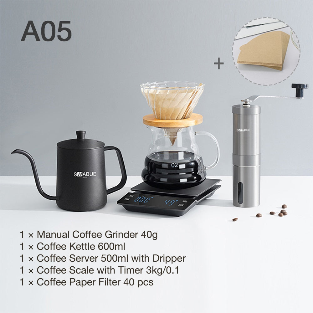 V60 Coffee Set Coffee Accessories Manual Grinder Mill Glass Pot with Filter Dripper Gooseneck Kettle Specialized Barista V60 Kit