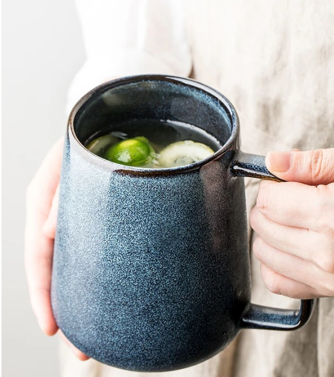 Japanese Retro Ceramic Mug With Spoon and Lid Set 600ml - Eways