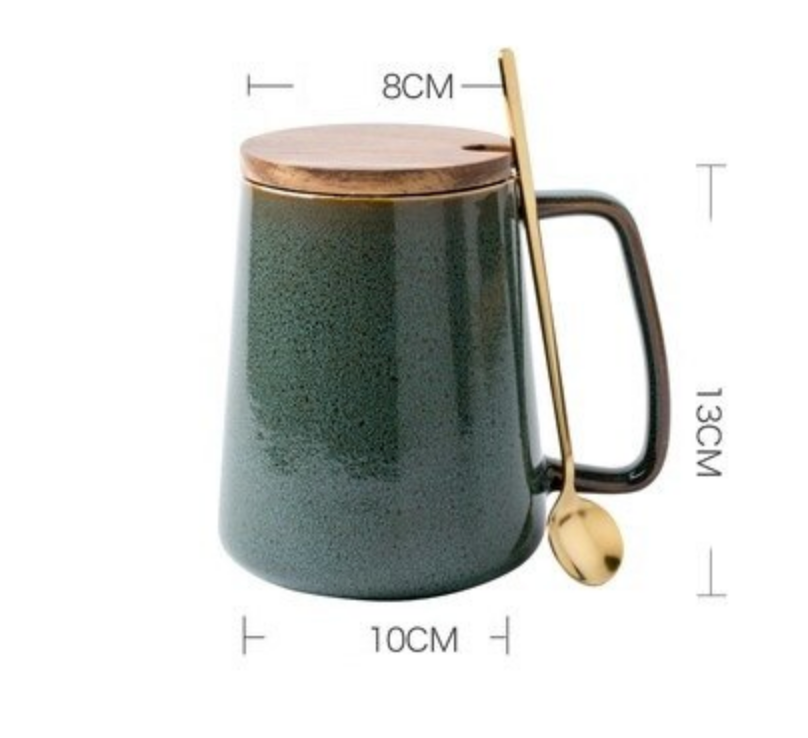 Japanese Retro Ceramic Mug With Spoon and Lid Set 600ml - Eways