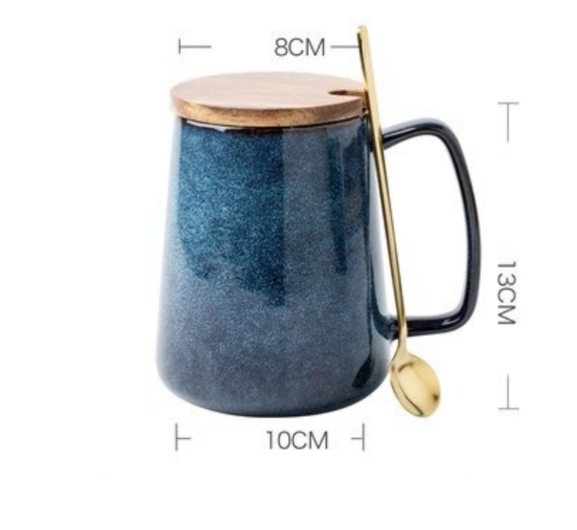 Japanese Retro Ceramic Mug With Spoon and Lid Set 600ml - Eways