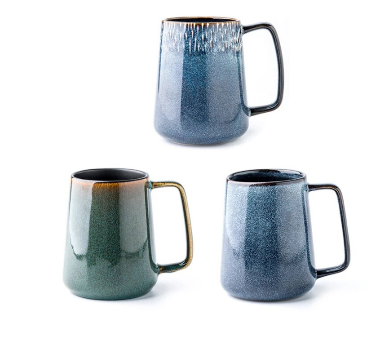 Japanese Retro Ceramic Mug With Spoon and Lid Set 600ml - Eways