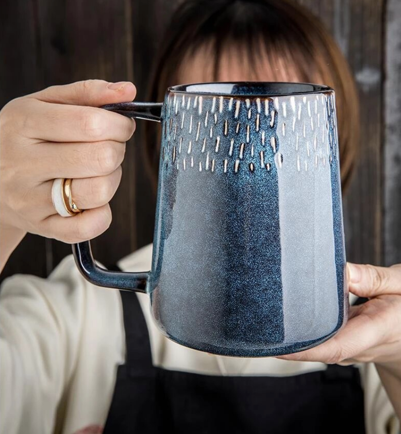 Japanese Retro Ceramic Mug With Spoon and Lid Set 600ml - Eways