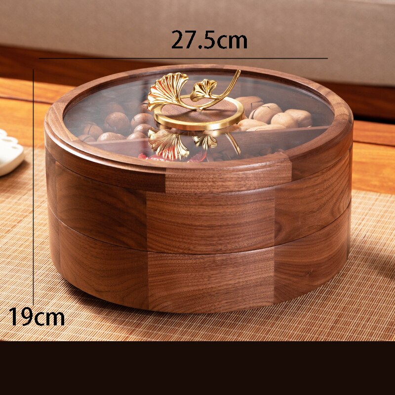 Golden Deer Walnut Wood Snack Plate Luxury Gilt Ginkgo Biloba Platters and Trays Candy Dried Fruit Wooden Storage Box Home Decor