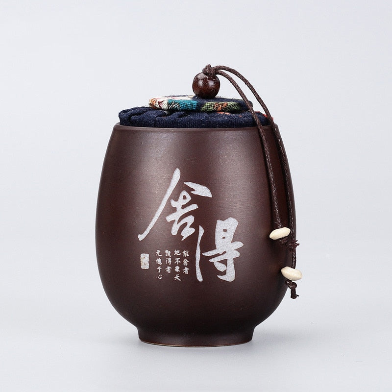 Japanese Traditional Handmade Ceramic Tea Storage Cup With Fabric Covered Lid 180 ml