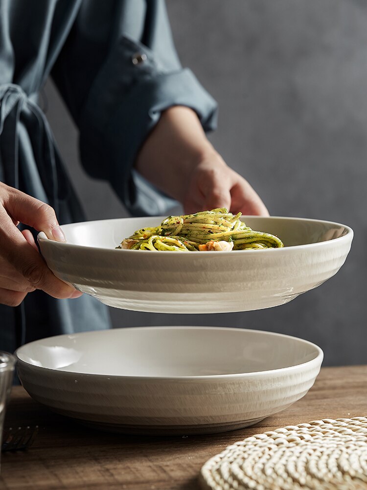 White Porcelain 2022 New Senior Sense Home Bowl Deep Dish Relief Features Snacks Cold Dish Hotel Tableware