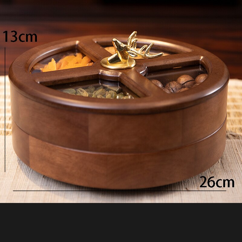 Golden Deer Walnut Wood Snack Plate Luxury Gilt Ginkgo Biloba Platters and Trays Candy Dried Fruit Wooden Storage Box Home Decor
