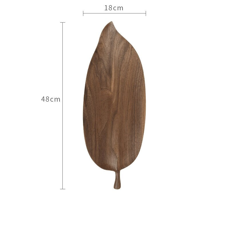 Musowood Wooden Leaf Tray For Tea Set Cup Fruit Snake Dessert Home Decoration For Hotel Office Black Walnut Leaves Plate Sample