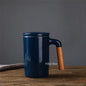 Japanese Ceramic Travel Mug with Filter and Wooden Handle 450 ml - Fsile
