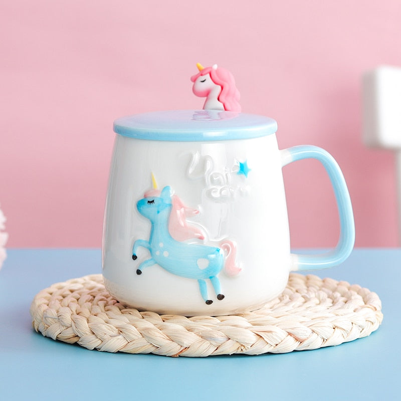 Gorgeous Relief Unicorn Coffee Mug with Mobile Phone Holder Lid Cute Water Tea Ceramic Milk Breakfast Cup Creative Gift