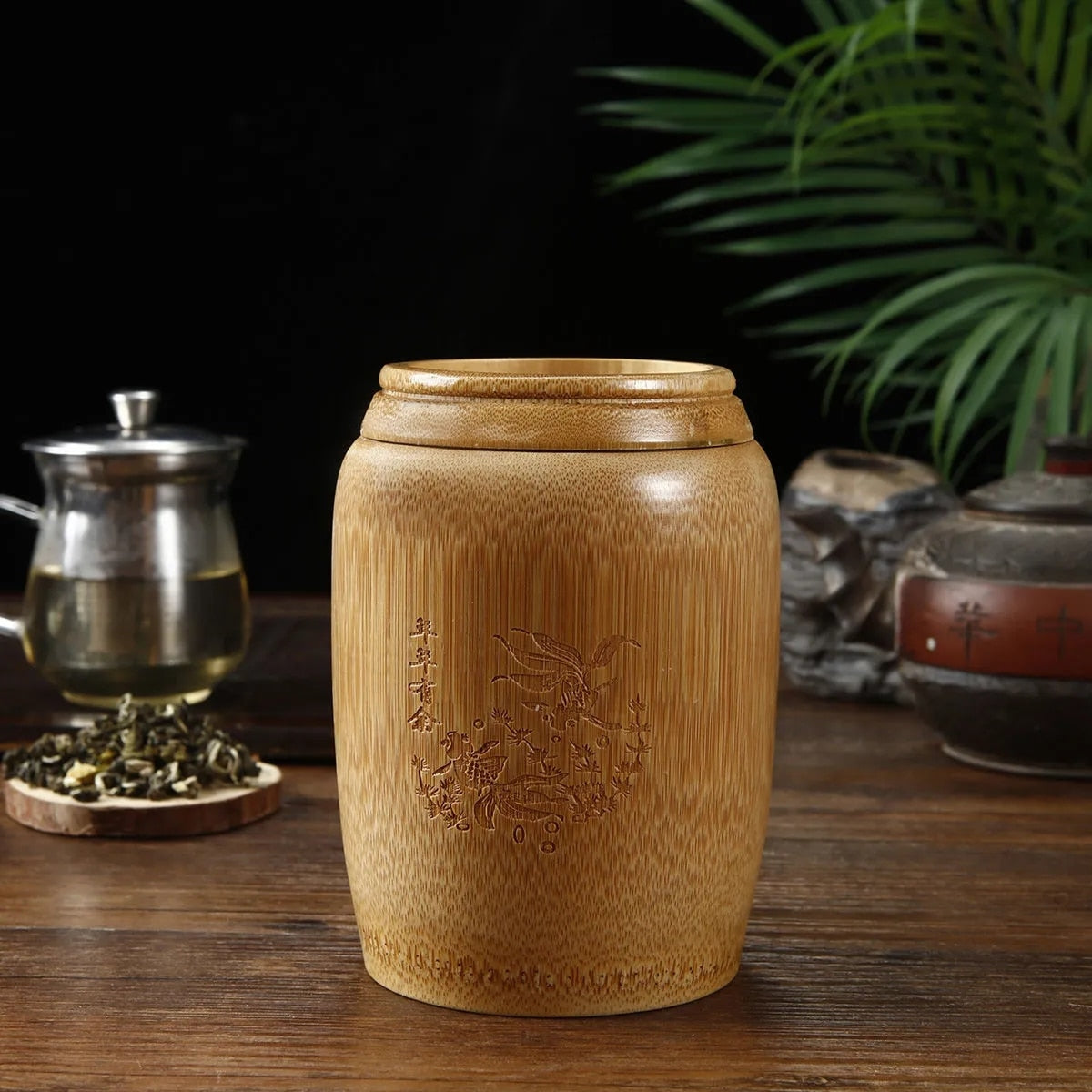 Natural Bamboo Flower Tea Storage Caddy Cereal Coffee Bean Seasoning Wooden Storage Container Home Dried Fruit Sealed Canister